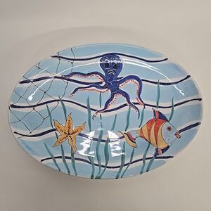 Vietri AL MARE 17-1/4" Oval Serving Platter FISH OCTOPUS DESIGN